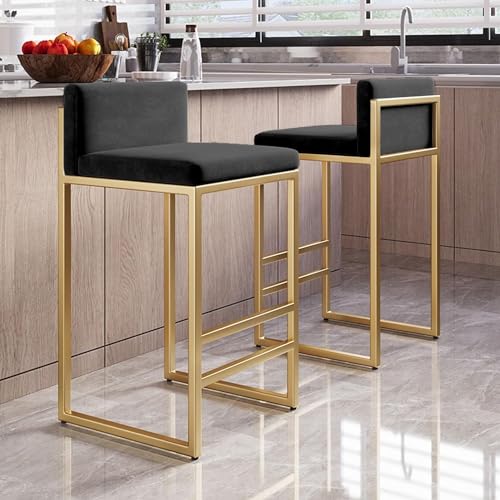 Moderne Barhocker aus Samt, 2er-Set, mit Rückenlehne für Kücheninsel/Pub, schwarzes Kissen, 65 cm Höhe, stilvolle Sitzgelegenheit für Zuhause oder gewerbliche Nutzung Moderne Barhocker aus Samt, 2er-Set, mit Rückenlehne für Kücheninsel/Pub, schwarzes Kissen, 65 cm Höhe, stilvolle Sitzgelegenheit für Zuhause oder gewerbliche Nutzung von Generisch