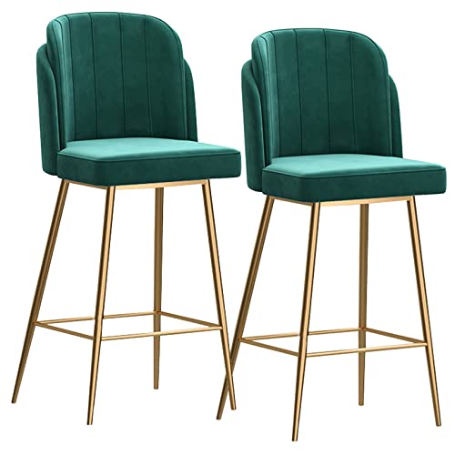 Moderne Barhocker aus Samt, 2er-Set, mit Rückenlehne und Fußstütze, stilvolle Hochstühle für Bar, Kaffee, Küche, Wohnzimmer, Grün/Goldbeine von Generisch