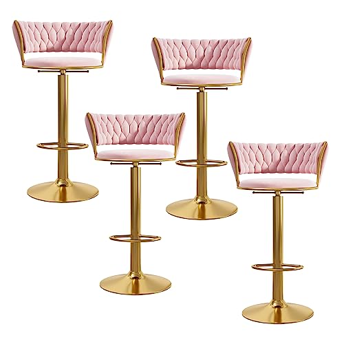 Moderne Barhocker aus Samt, 4 Stück, getuftete Barstühle mit Rückenlehne und goldfarbener Fußstütze, rosa Küchenhocker für Insel, Zuhause, Bar, Esszimmer Moderne Barhocker aus Samt, 4 Stück, getuftete Barstühle mit Rückenlehne und goldfarbener Fußstütze, rosa Küchenhocker für Insel, Zuhause, Bar, Esszimmer von Generisch