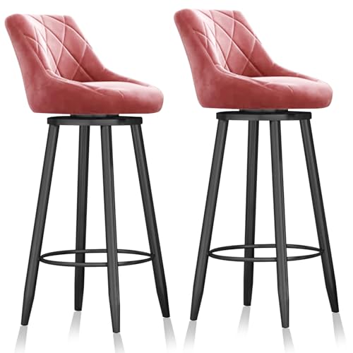 Moderne Barhocker aus Samt, drehbar, 2er-Set, Thekenhöhe mit Rückenlehne, 65 cm hoch, Kücheninselhocker für Küche, Kneipe, rosa Samtpolsterung, schwarze Beine Moderne Barhocker aus Samt, drehbar, 2er-Set, Thekenhöhe mit Rückenlehne, 65 cm hoch, Kücheninselhocker für Küche, Kneipe, rosa Samtpolsterung, schwarze Beine von Generisch