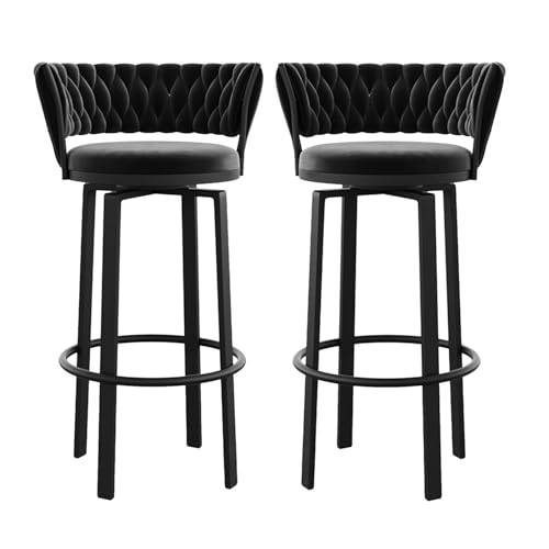 Moderne Barhocker aus Samt, drehbar, 2er-Set, Thekenhöhe mit gewebter Rückenlehne, 75 cm Sitzhöhe, stilvolle schwarze Küchen-Barstühle von Generisch