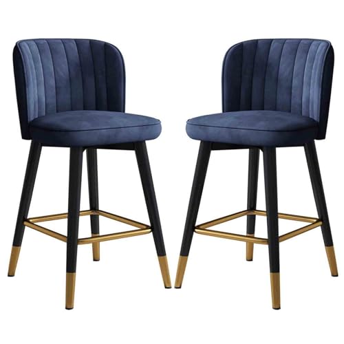 Moderne Barhocker aus Samt, drehbar, 2er-Set, blau, gepolsterte Hochstühle mit Fußstütze und Rückenlehne für Küchentheke, 75 cm Höhe von Generisch