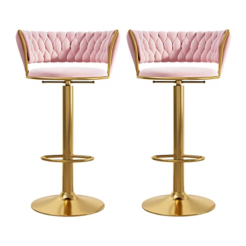 Moderne Barhocker aus Samt, drehbar, 2er-Set, mit verstellbarer Thekenhöhe und gewebter Rückenlehne, stilvolle Stühle für Küche, Pub, Café und Zuhause von Generisch