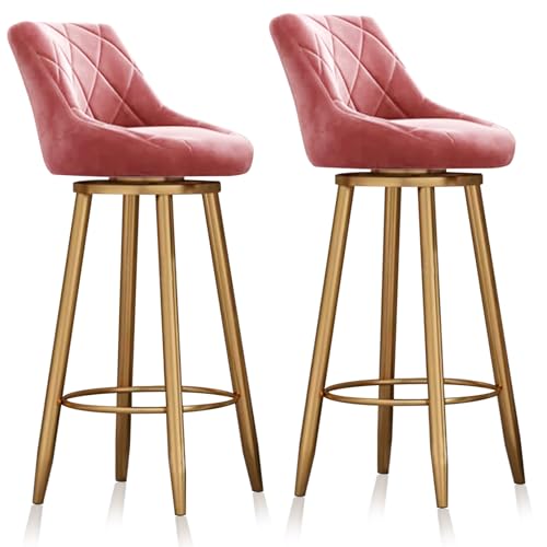 Moderne Barhocker aus Samt, drehbar, 65 cm, Thekenhöhe mit Rückenlehne, Kücheninselhocker für Kneipe oder Küche, rosa Samt mit goldenen Beinen, 2 Stück von Generisch
