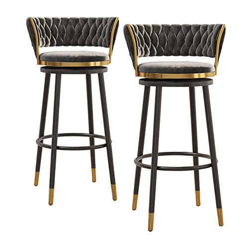 Moderne Barhocker aus Samt, drehbar, Thekenhöhe, 2er-Set, mit niedriger Rückenlehne, Fußstütze und gepolstertem Sitz, stilvolle Kücheninselstühle für Zuhause, Bartheke von Generisch