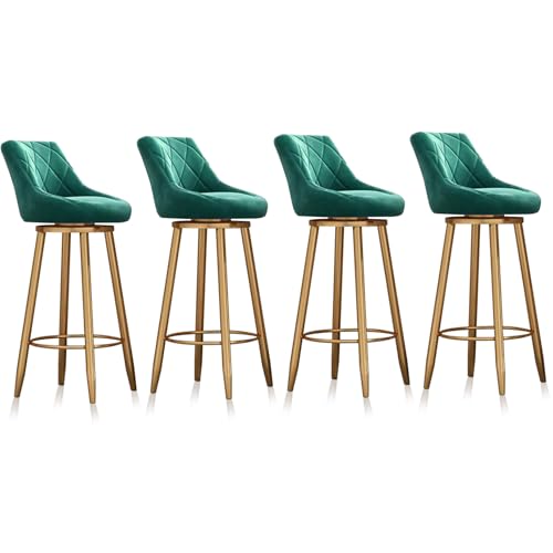 Moderne Barhocker aus Samt, drehbar, mit Rückenlehne und goldfarbenen Beinen, stilvolle Kücheninselhocker für Kneipe oder Küche, grüner Samt, 65 cm, 4 Stück von Generisch