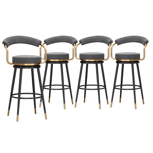 Moderne Barhocker aus Samt, mit hohler Rückenlehne und Metallbeinen, hohe Kücheninselhocker, Sitzfläche aus grauem Samt, Sitzhöhe 65 cm, 4 Stück von Generisch