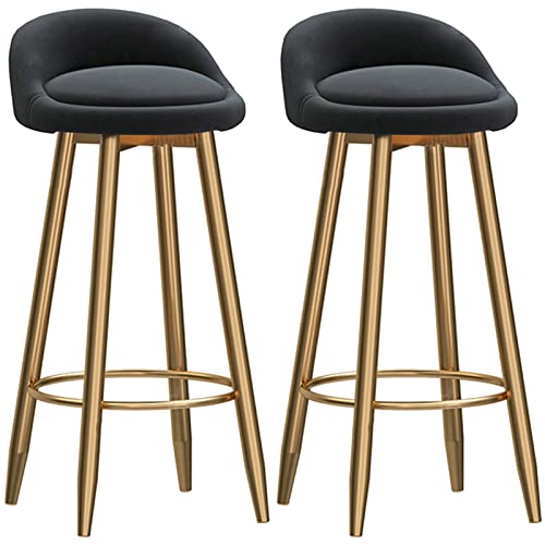 Moderne Barhocker aus Samt mit Rückenlehne aus Metall mit goldener runder Fußstütze, 2er-Set für Schönheitssalons und Insel-Frühstücksbars Moderne Barhocker aus Samt mit Rückenlehne aus Metall mit goldener runder Fußstütze, 2er-Set für Schönheitssalons und Insel-Frühstücksbars von Generisch
