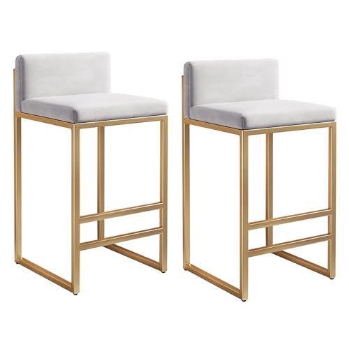 Moderne Barhocker aus Samt mit Rückenlehne und Metallbeinen, armlose Thekenhöhe Hocker für Kücheninsel von Generisch