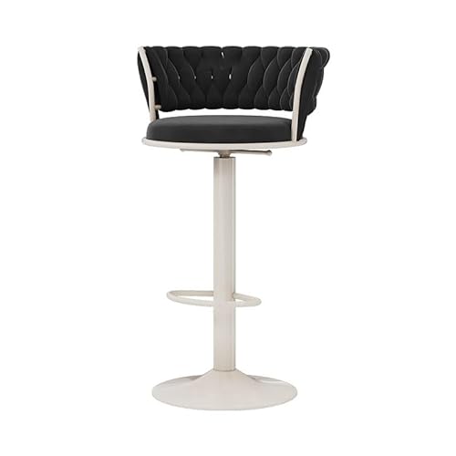 Moderne Barhocker aus Samt mit gebogener gepolsterter Rückenlehne und mechanischer Drehschraube zur Höhenverstellung, stilvolle Esszimmerstühle für Küche, Insel, Theke, Hochstuhl in Schwarz (Größe: 65 von Generisch
