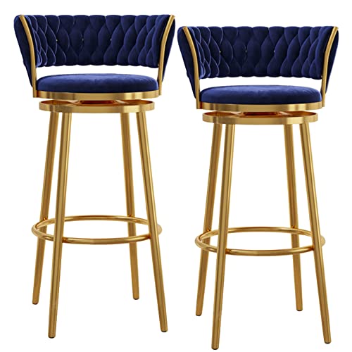Moderne Barhocker aus blauem Samt, 2er-Set, 75 cm, Thekenhöhe, Drehstühle mit Rückenlehne und goldfarbener Fußstütze für Kücheninsel, stilvolle Thekenhocker mit 360° Drehung Moderne Barhocker aus blauem Samt, 2er-Set, 75 cm, Thekenhöhe, Drehstühle mit Rückenlehne und goldfarbener Fußstütze für Kücheninsel, stilvolle Thekenhocker mit 360° Drehung von Generisch