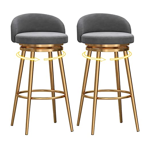 Moderne Barhocker aus grauem Samt, 2er-Set, mit Rückenlehne und Metall-Fußstütze, Basis für Bar, Theke, Küche, stilvolle und bequeme Sitzmöglichkeit für Zuhause oder gewerbliche Nutzung von Generisch