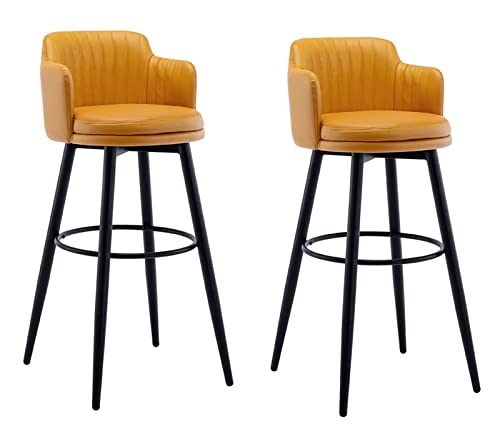 Moderne Barhocker mit Drehgelenk, 2er-Set, Thekenhöhe, Kücheninsel, Barstühle mit Rückenlehnen, Nappaleder, schwarze Metallbeine und Fußstütze, orangefarbener Akzent Moderne Barhocker mit Drehgelenk, 2er-Set, Thekenhöhe, Kücheninsel, Barstühle mit Rückenlehnen, Nappaleder, schwarze Metallbeine und Fußstütze, orangefarbener Akzent von Generisch