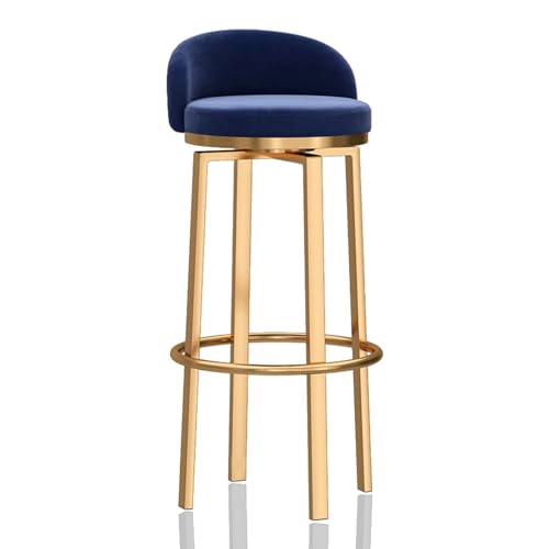Moderne Barhocker mit Drehgelenk in Thekenhöhe, Set mit 1/2/3/4 – bequeme gepolsterte Samtstühle mit niedriger Rückenlehne und goldenem Sockel für Kücheninsel – stilvolles blaues Design von Generisch