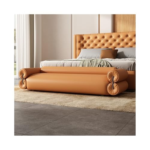 Moderne Bett-Endbank aus echtem Leder, stilvoller Schlafzimmer-Hocker und Ottomane für Wohnzimmer, kleines Sofa, vielseitige Lösung zum Verstauen und Sitzen, Größe M, Orange von Generisch