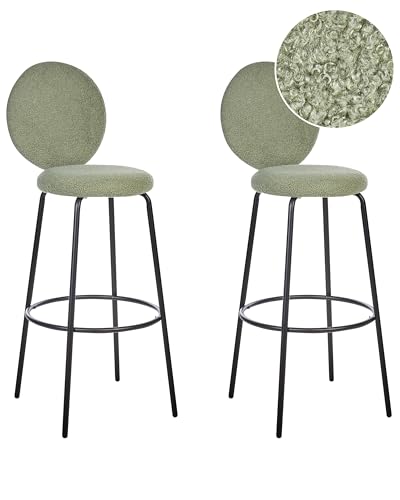 Moderne Boucle-Barhocker, 2er-Set, Stahlbeine und runde Rückenlehne, Esszimmer-Sitzgelegenheit, hellgrün, Schmirgelfarbe Moderne Boucle-Barhocker, 2er-Set, Stahlbeine und runde Rückenlehne, Esszimmer-Sitzgelegenheit, hellgrün, Schmirgelfarbe von Generisch