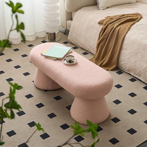 Moderne Boucle gepolsterte Ottoman-Bank – Fuzzy Sherpa Fußstütze für Schlafzimmer, Wohnzimmer, Flur – Kunstfell-Eingangsbank und rechteckiger Couchtisch von Generisch