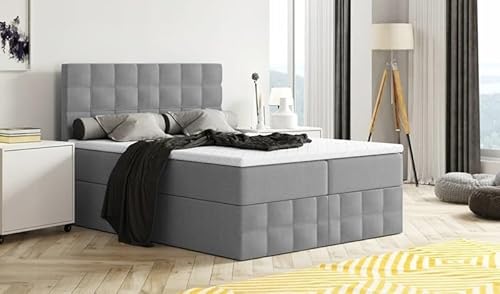 Moderne Boxspringbett MERA Premium Bett mit Bettkasten Ziernähten Bonell Matratze H3 Federkern Topper Polsterbett Doppelbett Schlafzimmer (Dunkelgrau: Aura 24, 120 x 200 cm) von Generisch