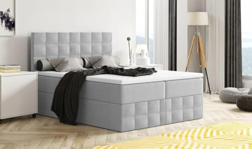 Moderne Boxspringbett MERA Premium Bett mit Bettkasten Ziernähten Bonell Matratze H3 Federkern Topper Polsterbett Doppelbett Schlafzimmer (Grau - Aura 15, 180 x 200) von Generisch