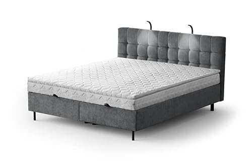 Moderne Boxspringbett NUMA Bett mit Bettkasten Ziernähten Bonell Matratze H3 Federkern Polsterbett Doppelbett Schlafzimmer (Antracite - Aston 17, 140 x 200 cm) von Generisch
