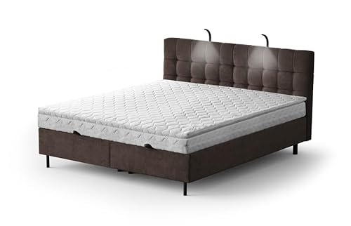 Moderne Boxspringbett NUMA Bett mit Bettkasten Ziernähten Bonell Matratze H3 Federkern Polsterbett Doppelbett Schlafzimmer (Brown - Aston 04, 140 x 200 cm) von Generisch