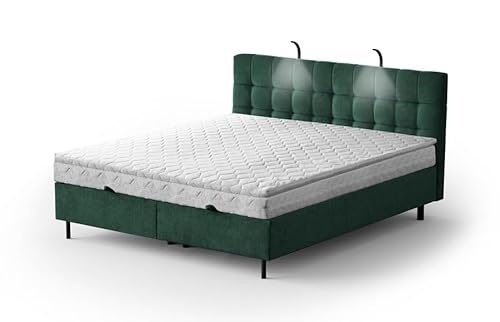 Moderne Boxspringbett NUMA Bett mit Bettkasten Ziernähten Bonell Matratze H3 Federkern Polsterbett Doppelbett Schlafzimmer (Dark Green - Aston 27, 140 x 200 cm) von Generisch
