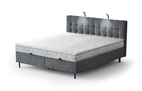 Moderne Boxspringbett NUMA Bett mit Bettkasten Ziernähten Bonell Matratze H3 Federkern Polsterbett Doppelbett Schlafzimmer (Grey - Aston 13, 180 x 200 cm) von Generisch