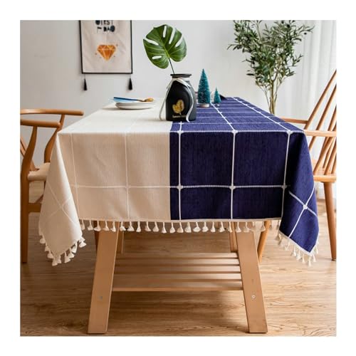 Moderne Chenille-Tischdecke, 140 x 140 cm, waschbar, zweifarbiges Karomuster mit Quasten, ideal für Picknicks, Dinnerpartys und besondere Anlässe von Generisch