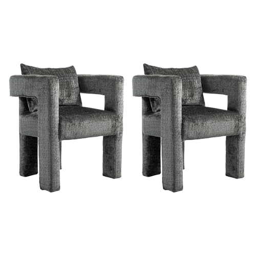 Moderne Chenille gepolsterte Esszimmerstühle, 2er-Set, mit hohler Rückenlehne und bequemen Kissen, ideal für Küche, Wohnzimmer, Schlafzimmer und Balkon, Dunkelgrau von Generisch
