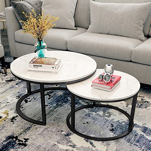 Moderne Couchtische aus weißem Marmor, 2er-Set, mit Anti-Rost-Metallrahmen, für Wohnzimmer, Schlafzimmer oder Heimbüro, stilvolle Möbel für Heimdekoration und Unterhaltungsbereich von Generisch