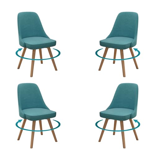 Moderne Drehstühle für Esszimmerstühle, 4er-Set, gepolstertes Leder mit hoher gewellter Rückenlehne, Massivholzrahmen, unterstützt 136 kg, stilvolle blaue Küchenstühle von Generisch