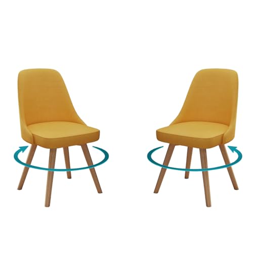 Moderne Drehstühle für Esszimmerstühle, gepolstert, Leder und Massivholz, hohe gewellte Rückenlehne und stilvolle Küchenstühle, unterstützt 136 kg, Gelb, 2 Stück von Generisch
