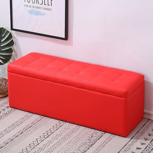 Moderne Eingangsbank mit Stauraum & Kissen, Schuhbank aus rotem Leder, 70 cm, multifunktionaler Sofa-Hocker, stilvoller Flursitz für Schuhe & Accessoires von Generisch