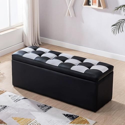 Moderne Eingangsbank mit Stauraum & Kissen, stilvolle Schuhbank aus Leder, vielseitiger Sofa-Hocker oder Zusatzsitz, perfekt für Zuhause (Schwarz & Weiß) von Generisch