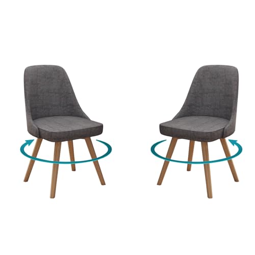 Moderne Esszimmerstühle, drehbar, hohe Rückenlehne, Leder, gepolstert, Küchenstühle aus Massivholz, unterstützt 136 kg, stilvolles dunkelgraues Design für Esszimmer, 2 Stück von Generisch