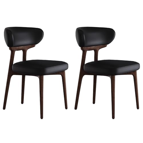 Moderne Esszimmerstühle 2er Set, Polsterstuhl aus Kunstleder, Küchenstühle mit gebogener Rückenlehne und Massivholzbeinen, perfekt für Küche, Wohnzimmer, Café (Schwarz) von Generisch