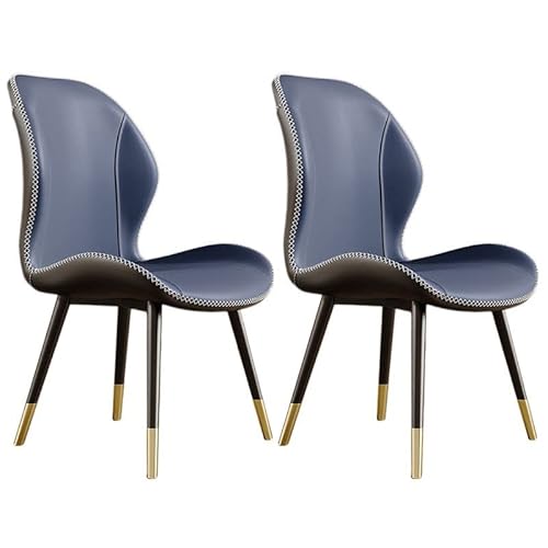 Moderne Esszimmerstühle 2er Set Dunkelblau Skandinavische Leder Esszimmerstühle ohne Armlehnen Stilvolle Polstermöbel mit mattem Finish für Küche & Esszimmer von Generisch