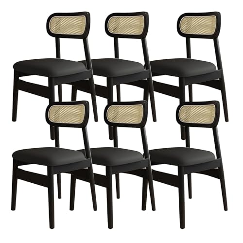 Moderne Esszimmerstühle 2er Set - Massivholzrahmen, atmungsaktive Rattan-Rückenlehne, PU-Lederkissen, perfekt für Küchen und Restaurants (Schwarz) von Generisch