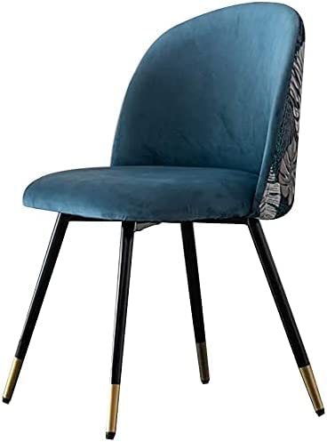 Moderne Esszimmerstühle 2er Set Weiche Flanell Polsterstühle mit Stickerei Design Stabile Metallbeine Bequeme Sitzfläche und Rückenlehnen für Esszimmer Küche Wohnzimmer (Blau) von Generisch