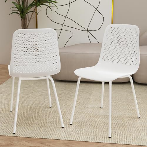 Moderne Esszimmerstühle 2er Set mit Metallbeinen Kunststoff Küchenstühle Wohnzimmer Nordic Stühle Gebogene Rückenlehne und Ausschnitt Design Moderne Esszimmerstühle für Wohnzimmer Schlafzimmer Weiß von Generisch