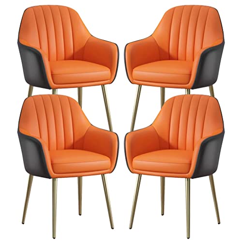 Moderne Esszimmerstühle 4er Set mit Kunstlederpolsterung Stilvoller Schminktisch Schminkstuhl mit Beinen aus Karbonstahl für Ehezimmer Balkon oder Wohnzimmer (Dunkelgrau und Orange) von Generisch