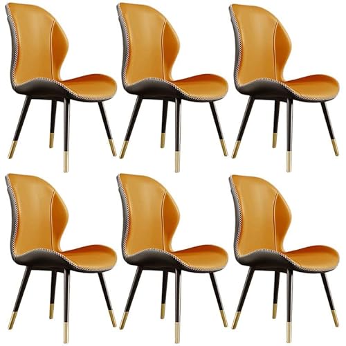 Moderne Esszimmerstühle 6er Set dunkelgelb skandinavisches Leder gepolstert ohne Armlehnen mit mattem Finish Stilvolle Küchen- & Esszimmermöbel mit Rückenlehne von Generisch