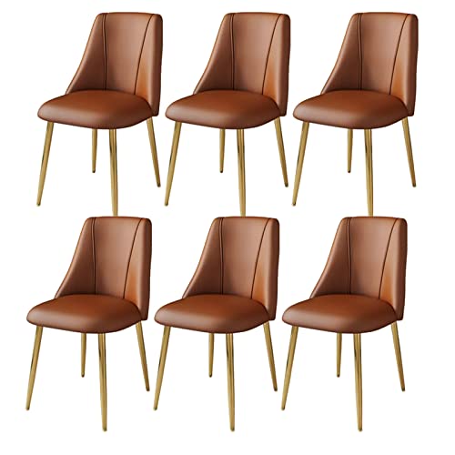 Moderne Esszimmerstühle 6er Set mit PU-Kissen Rückenlehne Mitte Jahrhundert Stil Küchenstühle für Wohnzimmer Metallbeine Braun/Goldene Fußoberfläche 6 Stück von Generisch