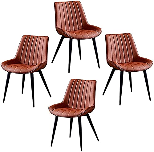 Moderne Esszimmerstühle aus Kunstleder, 4er-Set, hohe Rückenlehne, gepolsterte Sitze mit schwarzen Metallbeinen, für Wohnzimmer, Schlafzimmer oder Balkon, orange Esszimmerstühle von Generisch
