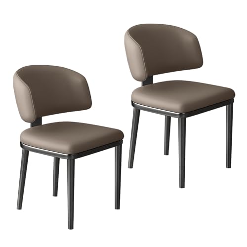 Moderne Esszimmerstühle aus Leder, 2er Set mit Metallbeinen, Polsterstühle für Esszimmer/Wohnzimmer, Braun Esszimmermöbel von Generisch