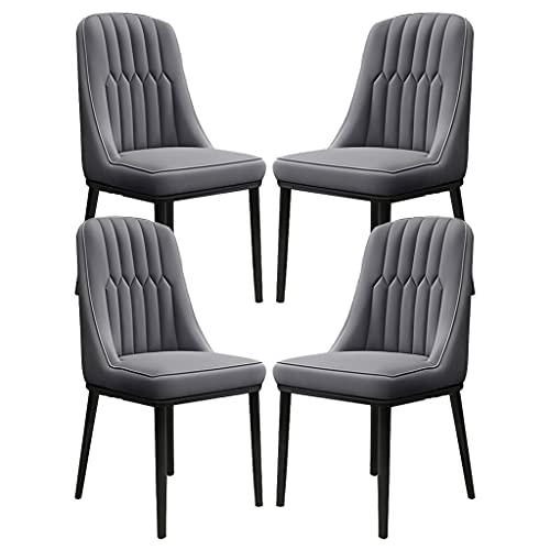 Moderne Esszimmerstühle aus Leder, Set mit 4 stilvollen Küchenstühlen mit Karbonstahl-Metallbeinen, bequeme Wohnzimmer-Stühle, Schreibtisch, Computerstuhl, dunkelgrau, schwarze Füße von Generisch