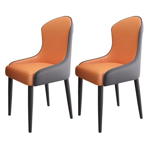 Moderne Esszimmerstühle aus PU-Leder mit schwarzem Metallrahmen, stilvolle gepolsterte Sessel für Wohnzimmer, Restaurant, Café, Orange und Dunkelgrau, 2er-Set von Generisch