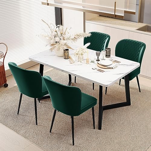 Moderne Esszimmerstühle aus dunkelgrünem Samt (4er Set) Stilvolle Polsterstühle mit Metallbeinen für Esszimmer oder Wohnzimmer von Generisch