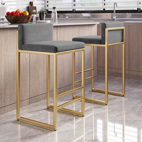 Moderne Frühstücks-Barhocker aus Samt, 2er-Set, mit Rückenlehne, quadratische Thekenhocker für Insel/Kneipe, schwarzes Kissen, 65 cm Höhe Moderne Frühstücks-Barhocker aus Samt, 2er-Set, mit Rückenlehne, quadratische Thekenhocker für Insel/Kneipe, schwarzes Kissen, 65 cm Höhe von Generisch