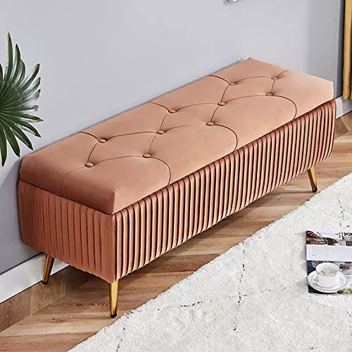 Moderne Fußstütze aus Samt – geräumiger gepolsterter Pouf mit goldfarbenen Metallbeinen, Knopfakzenten – perfekt für Wohnzimmer, Schlafzimmer, Bettende oder Eingangsbank von Generisch